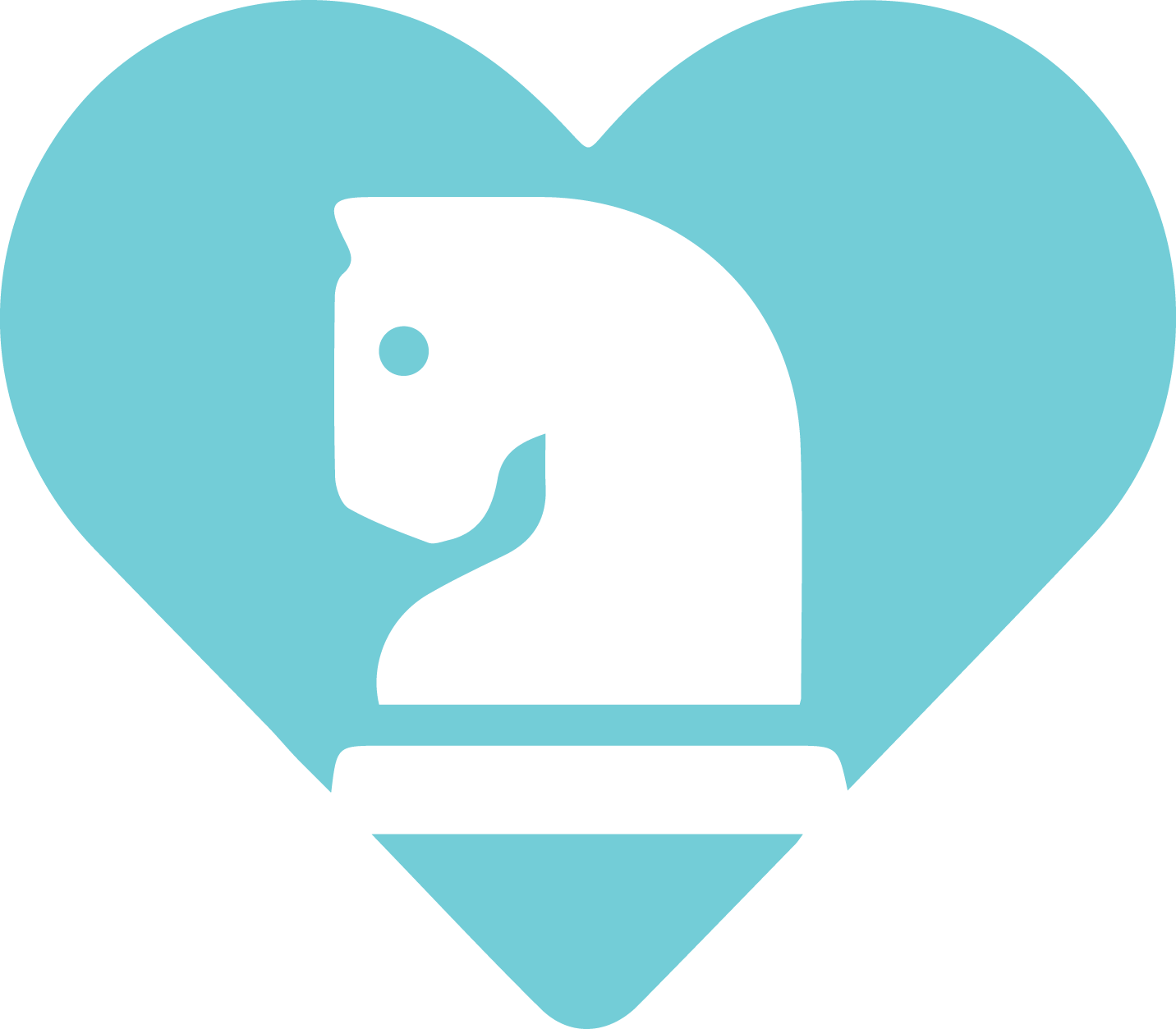 White knight chess piece in a light blue heart