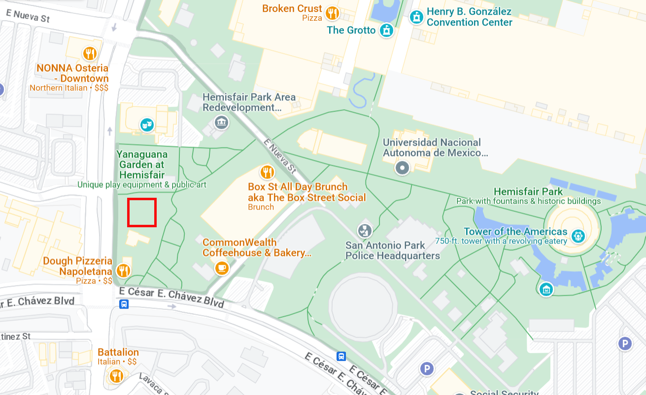 Map of the Hemisfair Park and where we're playing